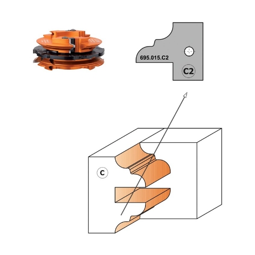 Afbeeldingen van CMT Profielmes voor 3-delige meubeldeurprofielfrees type C2 25X29.8X2mm Z1 HWM, 2 stuks - 695.015.C2