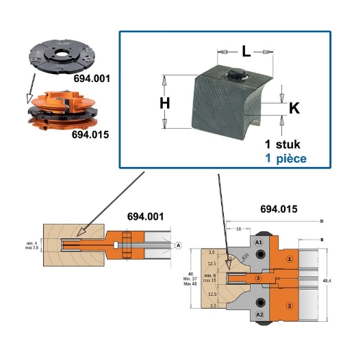 Afbeeldingen van CMT Spanblok voor profielmes, frees (3) 7X11X9.5mm - 695.999.07