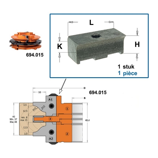 Afbeeldingen van CMT Spanblok voor profielmes, frees (1) 23X11X9.5mm - 695.999.23