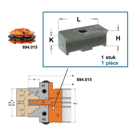 Afbeeldingen van CMT Spanblok voor profielmes, frees (2) 24X11X9.5mm - 695.999.24