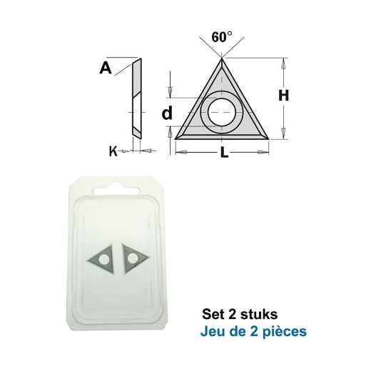 Afbeeldingen van CMT Driehoek wisselmessen L=22x19x2mm Z3 HWM MG18, 2 stuks - 790.220.02PP