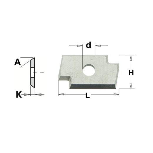 Afbeeldingen van CMT HWM Profielmes voor bossingfrees art. 05102 L=19x12x1.5mm 35° Z2 HC05 / F1730, 1 stuk - 790638101