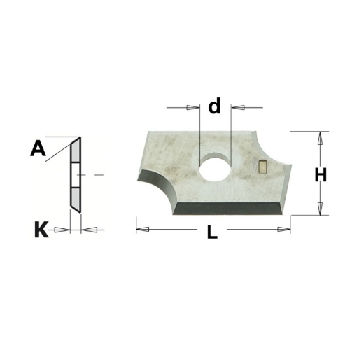 Afbeeldingen van CMT HWM Profielmes voor bossingfrees art. 05102, 05103, 05104 en 05105 L=19x12x1.5mm 35° Z2 HC05 / F1730, 1 stuk - 790640101
