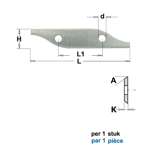 Afbeeldingen van CMT HWM Profielmes voor bossingfrees art. 05103 L=59x12x1.5mm 35° Z2 HC05 / F1730, 1 stuk - 790726201