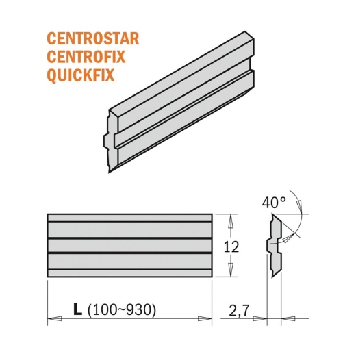 CMT Centrostar,Centrofix,Quickfix schaafmes L=520x12x2.7mm Z2 HSS M42 - 795.521.12