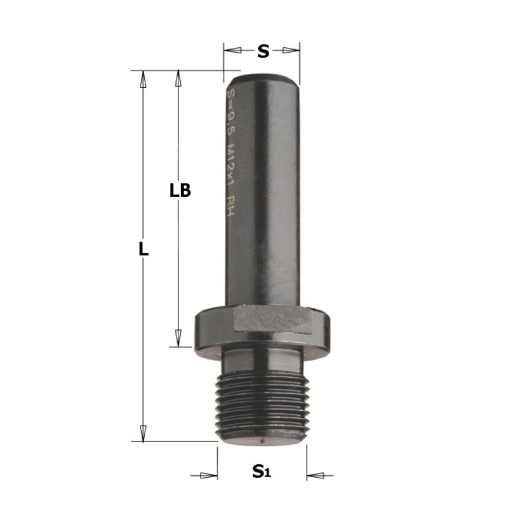 Afbeeldingen van CMT Schacht voor uitwisselbare boor of potscharnierfrees S=8x40mm LB=55mm S1=M10x1.5mm RH - 797.580.00