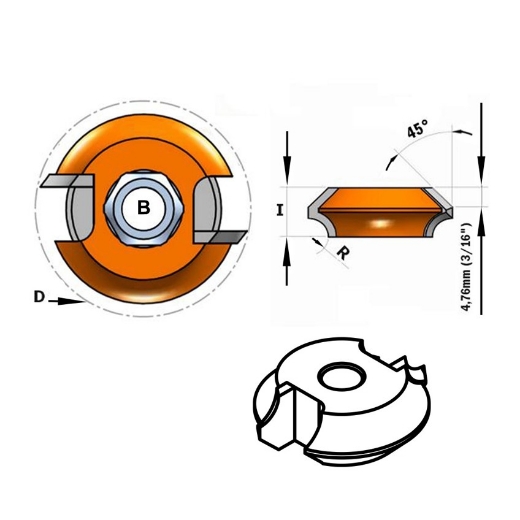 Afbeeldingen van CMT Schijffrees D=38.1x12.7mm R=4.76 S=8mm Z2 HW - 822.030.11