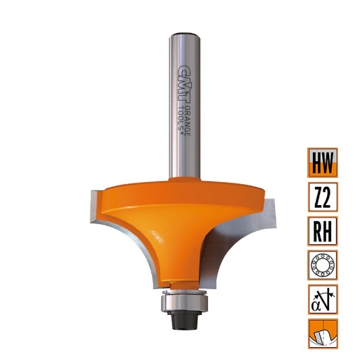 Afbeeldingen van CMT Holle radiusfrees met opstaande kant D=38.1x19mm R=12.7 L=65mm S=12mm Z2 HW - 939.880.11