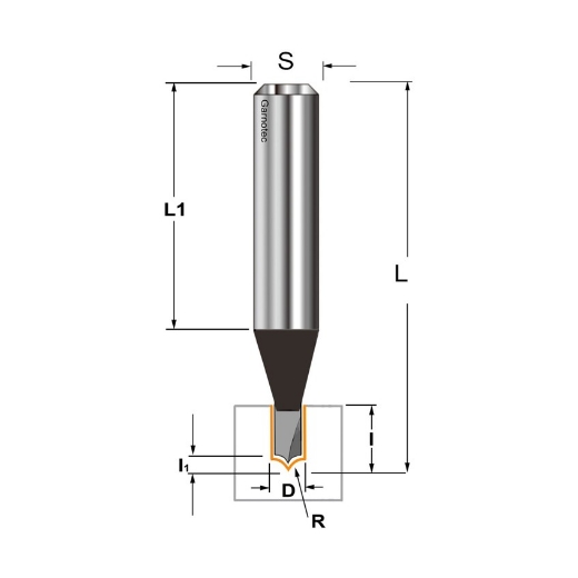 Afbeeldingen van CMT Punt afrondfrees D=3.2 I=5.8mm R=1.6 L=52mm S=8mm Z2 HW - 965.316.11