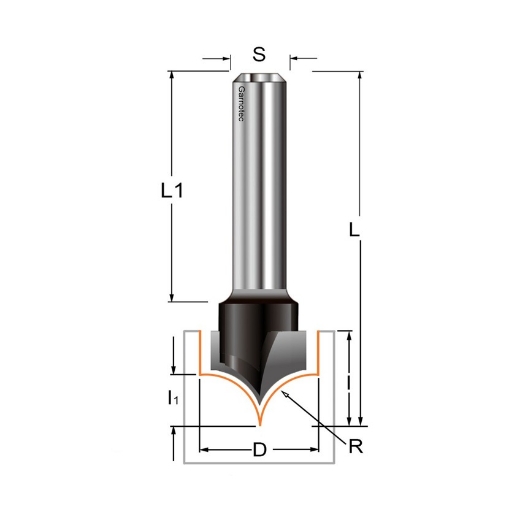 Afbeeldingen van CMT Punt afrondfrees D=12.7 I=9.53mm R=6.35 L=52mm S=8mm Z2 HW - 965.363.11