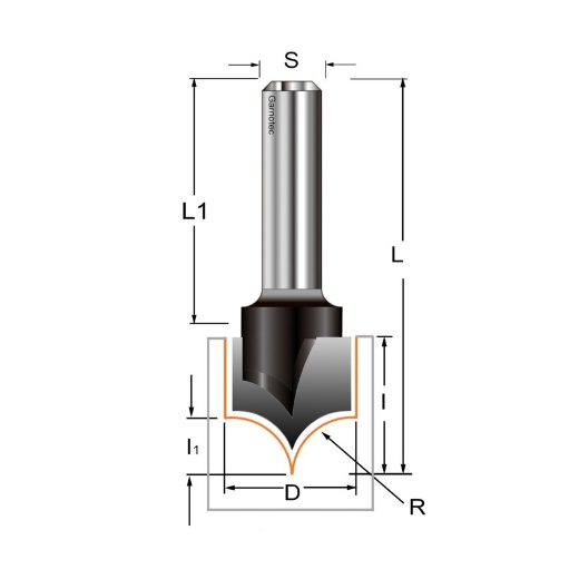 Afbeeldingen van CMT Punt afrondfrees D=19.05 I=15.9mm R=9.52 L=52mm S=8mm Z2 HW - 965.395.11