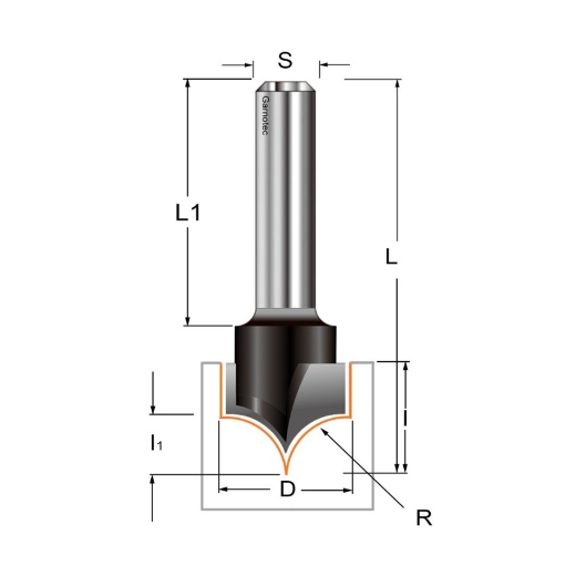 Afbeeldingen van CMT Punt afrondfrees D=25.4 I=19mm R=12.7 L=52mm S=8mm Z2 HW - 965.412.11