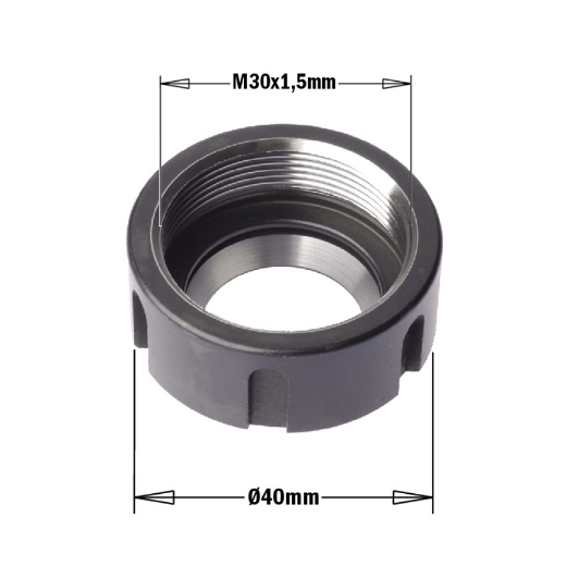 Afbeeldingen van CMT Klemmoer voor spantang 1247 zonder gelagerde ring D=40mm x M30x1.5mm RH - 992.123.01