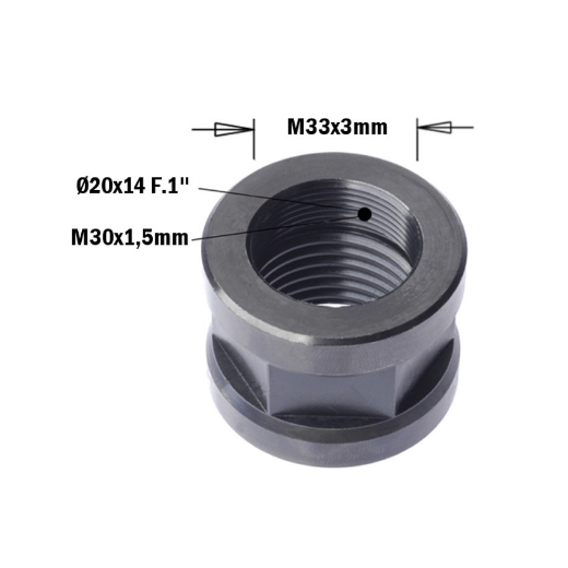 Afbeeldingen van CMT Machinemoer voor stationaire bovenfreesmachine d=20x14Fx1" M33x3mm Rechts - 993.020.01