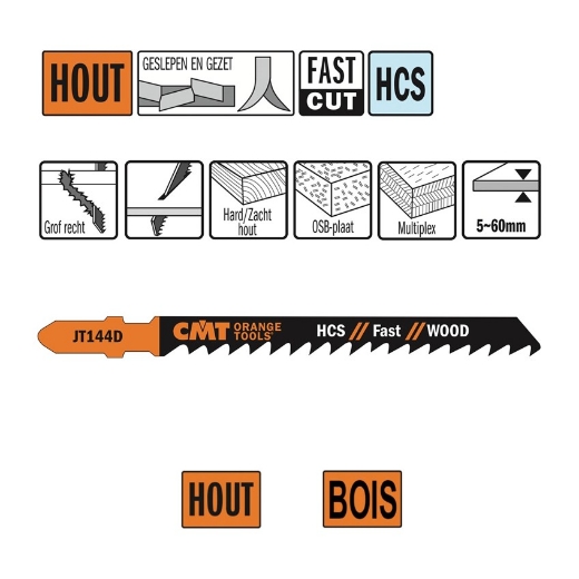 Afbeeldingen van CMT Decoupeerzaag grof recht voor hout L=100mm I=75mm TS=4mm TPI=6 DTZ=5-60mm HCS, 25 stuks - JT144D-25