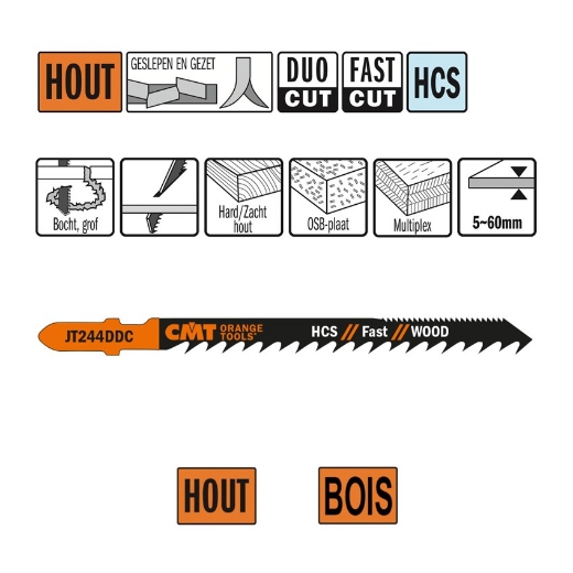 Afbeeldingen van CMT Decoupeerzaag bocht recht voor hout L=100mm I=75mm TS=4mm TPI=6 DTZ=5-60mm HCS, 5 stuks - JT244DDC-5