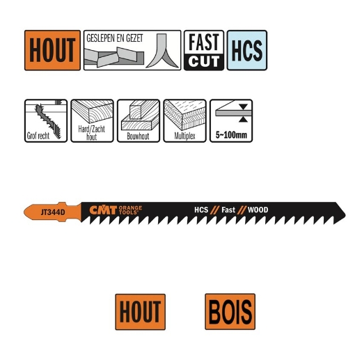 Afbeeldingen van CMT Decoupeerzaag grof recht voor hout L=132mm I=110mm TS=4mm TPI=6 DTZ=5-60mm HCS, 5 stuks - JT344D-5