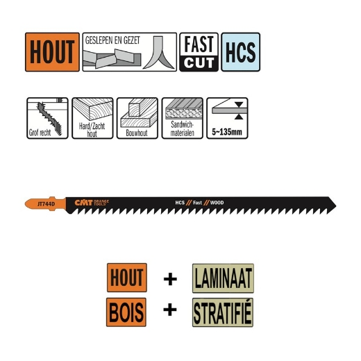 Afbeeldingen van CMT Decoupeerzaag grof recht voor hout L=180mm I=155mm TS=4mm TPI=6 DTZ=5-60mm HCS, 3 stuks - JT744D-3