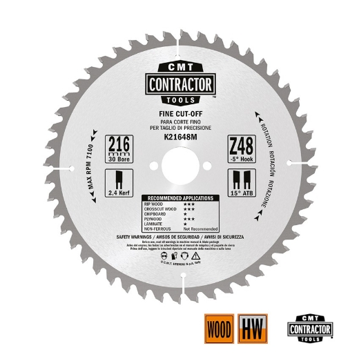 Afbeeldingen van CMT Contractor zaag voor multiplex, OSB, zachthout & hardhout 216x30x2.4mm Z48 HW - K21648M-X10