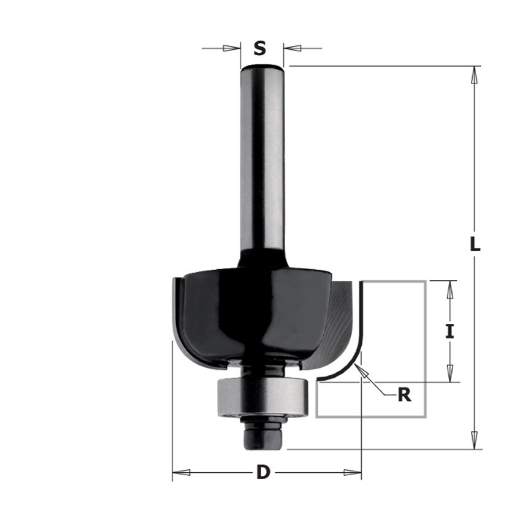 Afbeeldingen van CMT Contractor holprofieffrees met lager D=38.1x16mm R=12.7 L=62mm S=8mm Z2 HW - K937-380