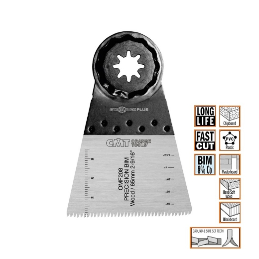 Afbeeldingen van CMT Multitoolzaagblad Starlock Plus met Japanse vertanding voor hout W=65mm I=50mm Bim 8% Co - OMF208-X50
