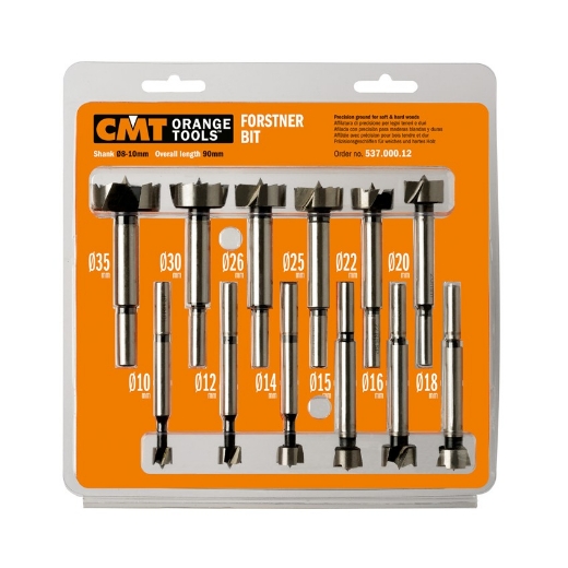 Afbeeldingen van CMT Set van 12 forstnerboren LT=90mm S=8-10mm Z2+V2 RH SP - 537.000.12