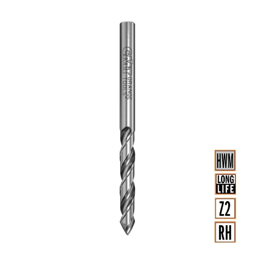 Afbeeldingen van CMT Doorgangsboor V-punt 60° geslepen D=4mm I=27mm LT=55mm S=4mm Z2 RH HWM - 363.040.41