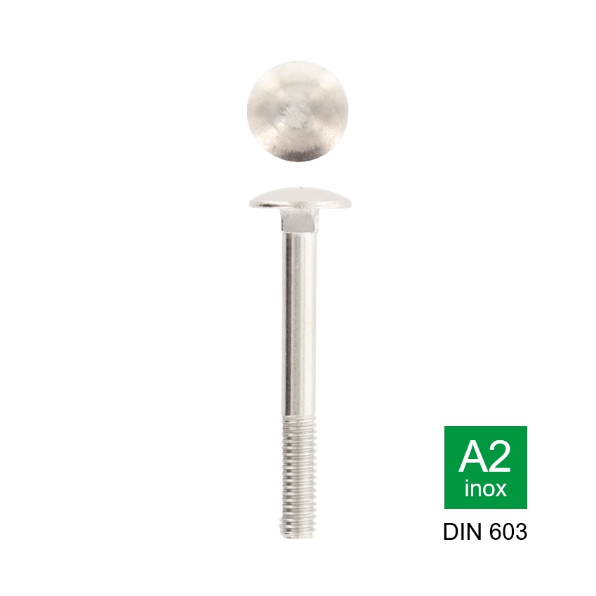 Afbeeldingen van Houtbout/slotbout met bolle kop en deeldraad Din 603 M5x60/16 inox A2