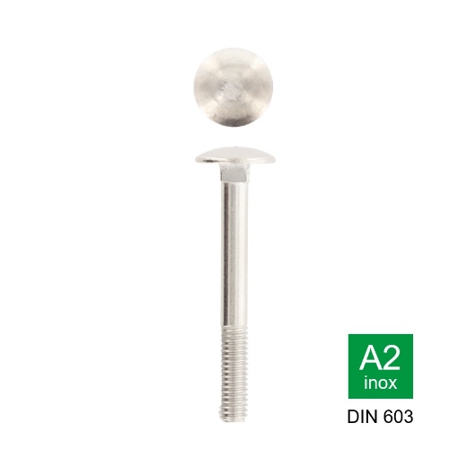 Afbeeldingen van Houtbout/slotbout met bolle kop en deeldraad Din 603 M5x60/16 inox A2