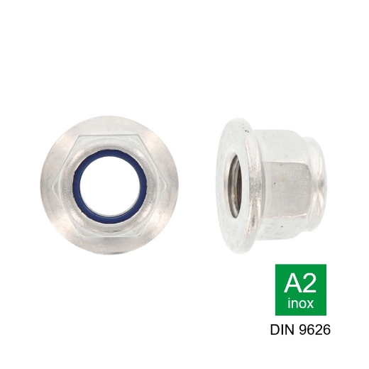 Afbeeldingen van Zeskant borgmoer met flens Din 9626 M4 inox A2