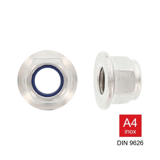 Afbeeldingen van Zeskant borgmoer met flens Din 9626 M4 inox A4