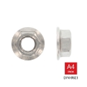 Afbeeldingen van Zeskant flensmoer met gladde kraag Din 6923 M5 inox A4-80