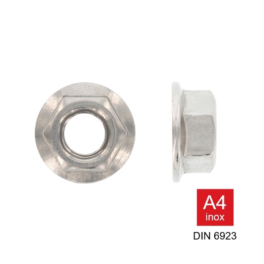 Afbeeldingen van Zeskant flensmoer met gladde kraag Din 6923 M5 inox A4-80