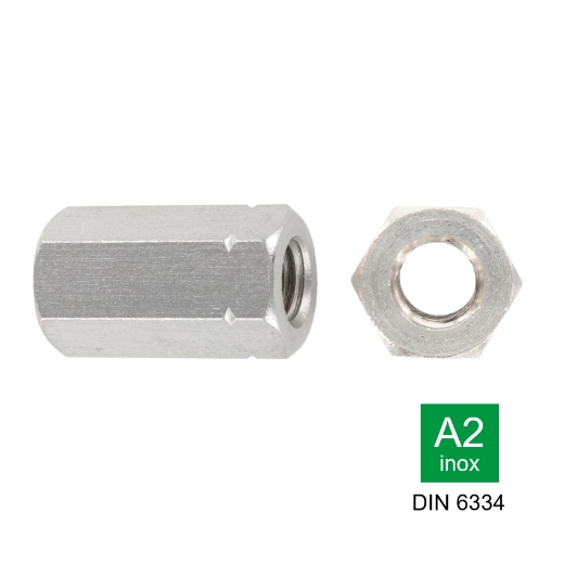 Afbeeldingen van Hoge zeskantmoer / koppelmoer Din 6334 M10 inox A2