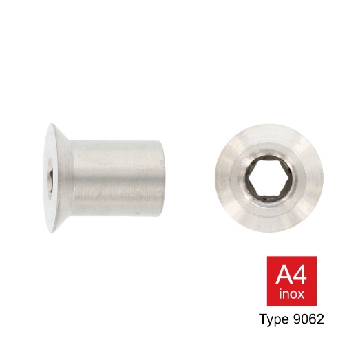 Afbeeldingen van Hulsmoer met binnenzeskant en verzonken kop type 9062 M6x16 inox A4