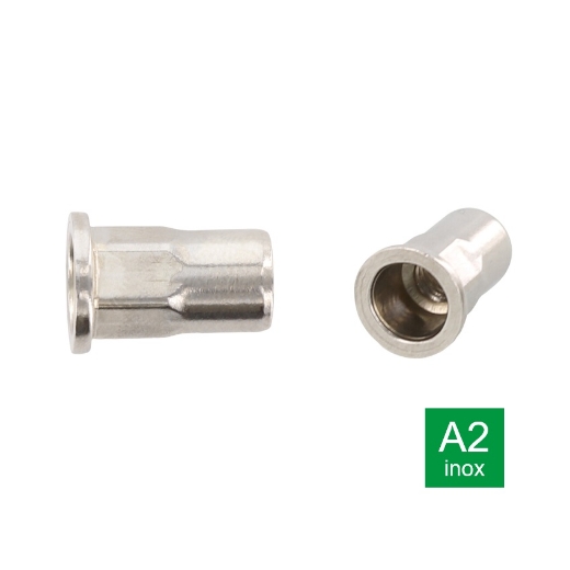 Afbeeldingen van Blindklinkmoeren met platte kop en gedeeltelijke zeskantschacht 8x17.5 inox A2