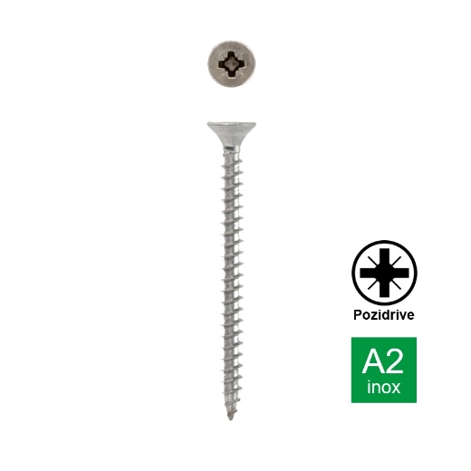 Afbeeldingen van Houtschroef Pozidrive PZ1 met verzonken kop en volledige draad 3x30 inox A2