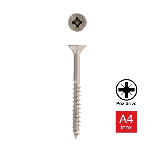 Afbeeldingen van Houtschroef Pozidrive PZ2 met verzonken kop en deeldraad 5x70/42 inox A4