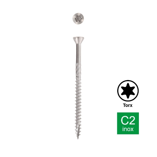 Afbeeldingen van Hardhoutschroef Torx TX20 met verzonken kop, deeldraad, freesribben en voorsnijpunt 4.5x60/36 inox C2 - AISI 410