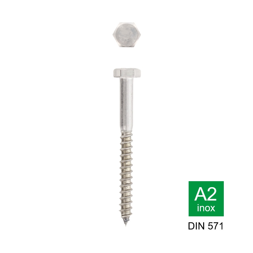 Afbeeldingen van Houtdraadbout Din 571 6x60 inox A2 (SW10)