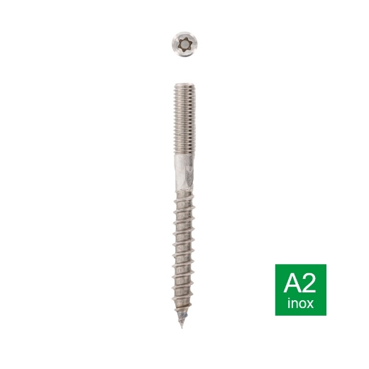 Afbeeldingen van Stokeinde / Stokschroef met Torx aandrijving en 6-kant sleutelvlak M6x50 inox A2 (TX15+SW5)