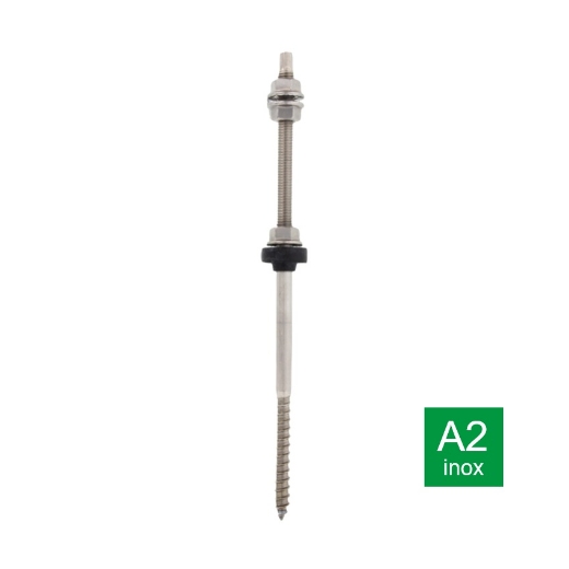 Afbeeldingen van Stokschroef met gekartelde moeren (Din 6923) en EPDM ring M12x300 inox A2