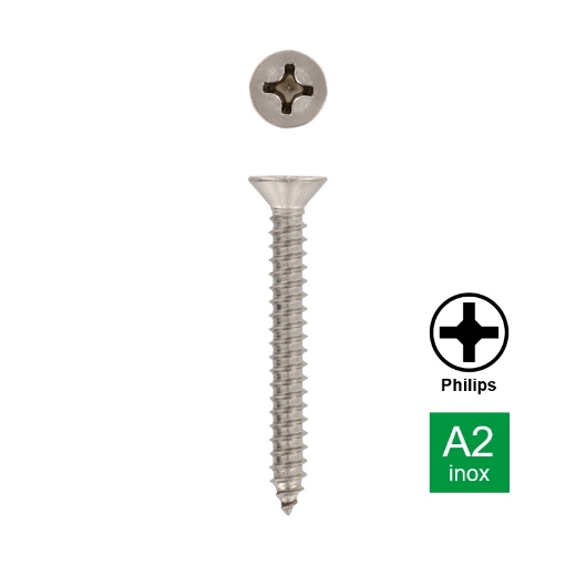 Afbeeldingen van Plaatschroef met verzonken kop Philips PH2 Din 7982C-H 4.8x25 inox A2