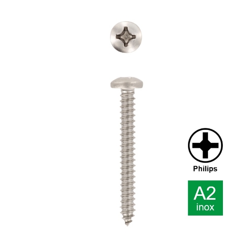 Afbeeldingen van Plaatschroef met bolle kop Philips PH2 Din 7981C-H 3.5x13 inox A2
