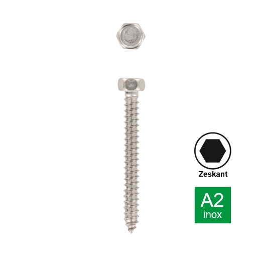 Afbeeldingen van Plaatschroef met zeskant kop Din 7976 8x45 inox A2 (SW13)