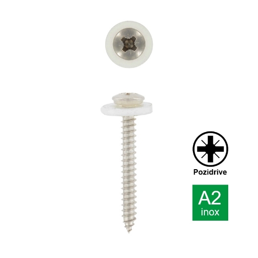 Afbeeldingen van Plaatschroef voor vensterbank met bolle kop en nylon ring Pozidrive PZ2 3.9x16 inox A2