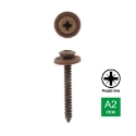 Afbeeldingen van Plaatschroef voor vensterbank met bolle kop en nylon ring Pozidrive PZ2 Bruin 3.9x19 inox A2