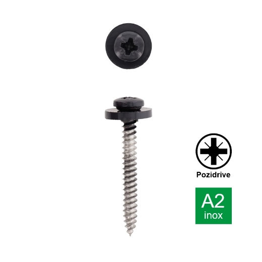 Afbeeldingen van Plaatschroef voor vensterbank met bolle kop en nylon ring Pozidrive PZ2 Ral 7016 3.9x16 inox A2