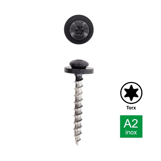 Afbeeldingen van Plaatschroef voor vensterbank met bolle kop, grove draad en nylon ring Torx TX15 Ral 7016 3.9x16 inox A2