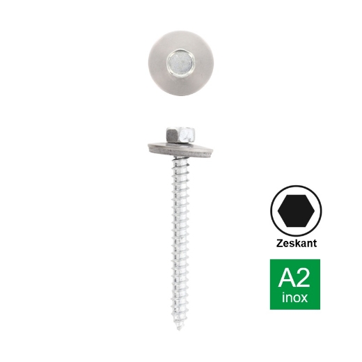 Afbeeldingen van Bekledingschroef met punt, zeskant kop en EPDM afdichtingsring 22mm 6.5x16 inox A2 (SW3/8")